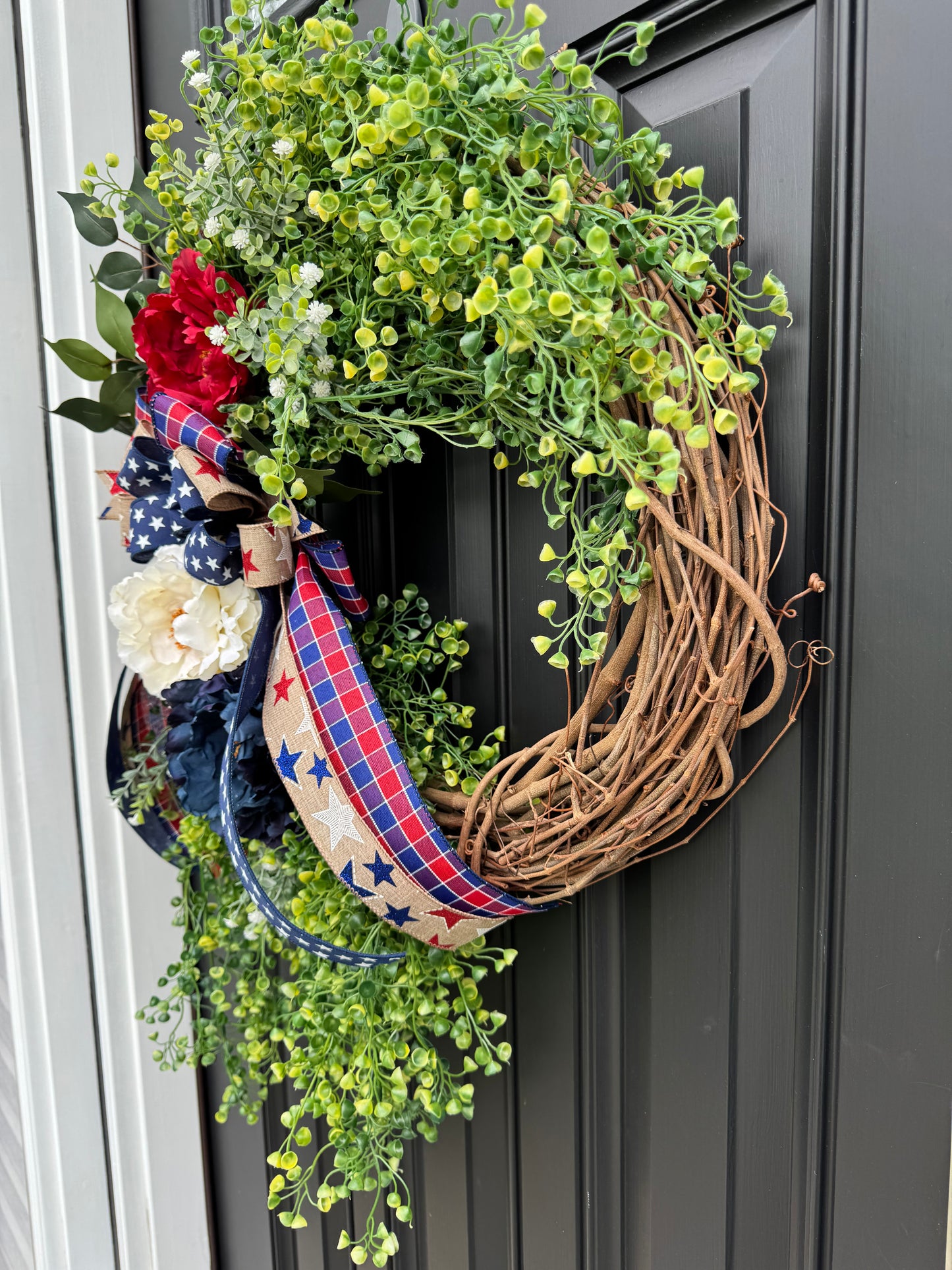Patriotic floral wreath for front door, Fourth of July wreath for front door, Patriotic wreath, Americana wreath, peony wreath, greenery