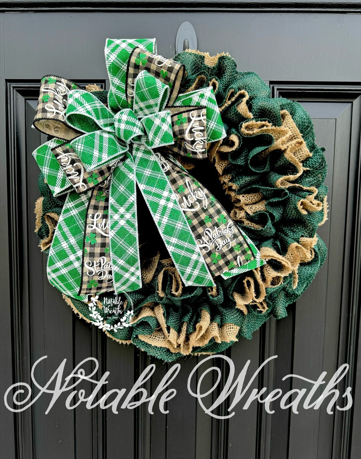St. Patrick's day burlap wreath, green burlap wreath, burlap ruffle wreath, St. Patrick's day wreath for front door