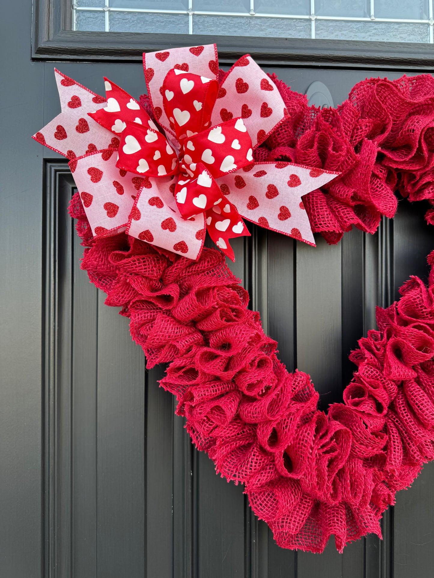Valentine's day wreath for front door, ruffle burlap wreath, heart wreath, crimson red burlap wreath, ruffle wreath, double doors