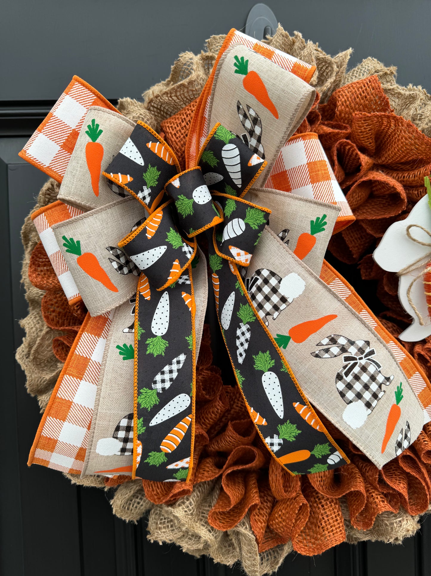 Easter wreath for front door, orange bunny carrot wreath for spring, double doors Bunny wreath for spring