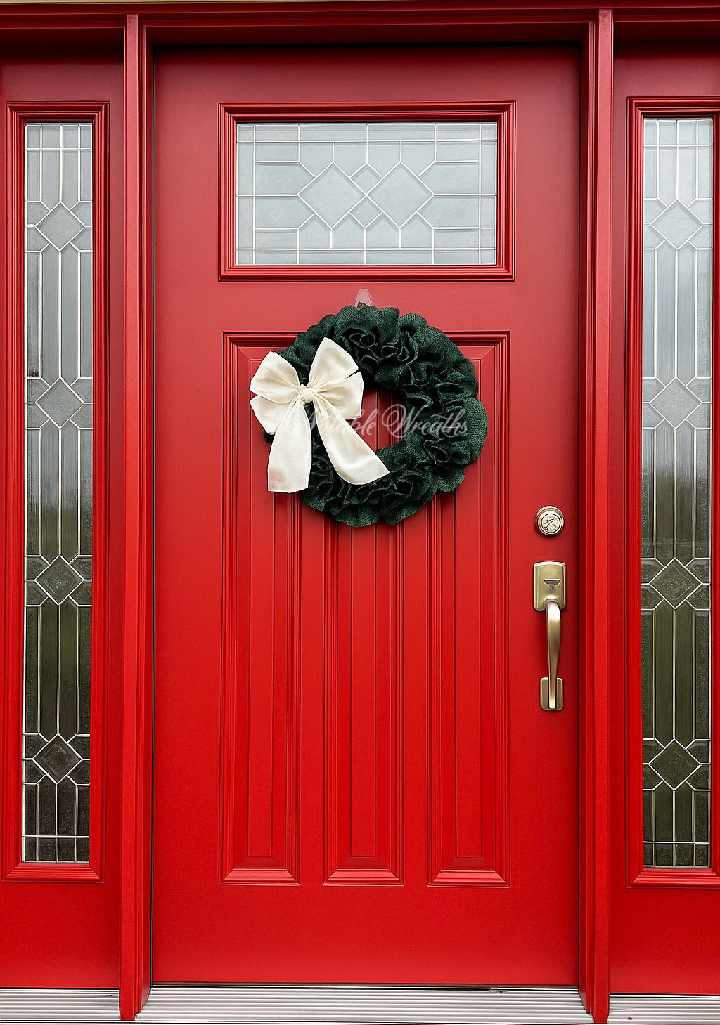 Emerald green Christmas wreath, White lush velvet bow, simple Christmas wreath, elegant Christmas wreath, Double doors, Holiday wreath