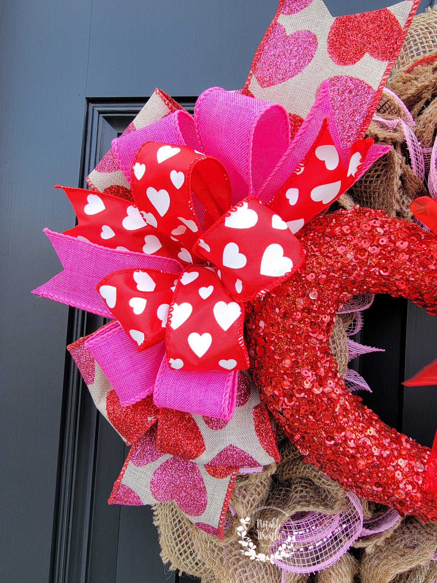 Valentine's day wreath for front door, burlap Valentine's day wreath, red and pink heart wreath, double doors wreath