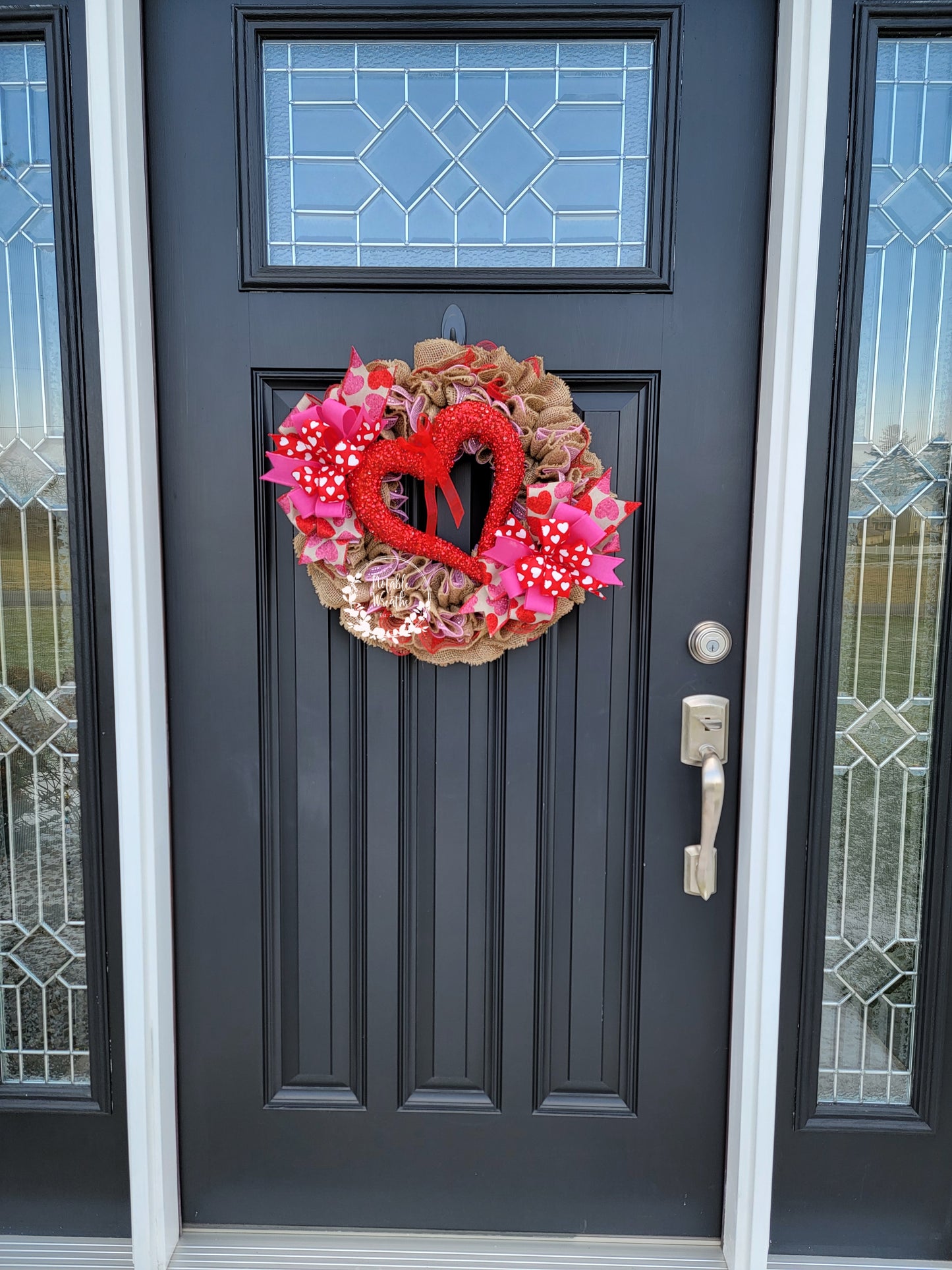 Valentine's day wreath for front door, burlap Valentine's day wreath, red and pink heart wreath, double doors wreath