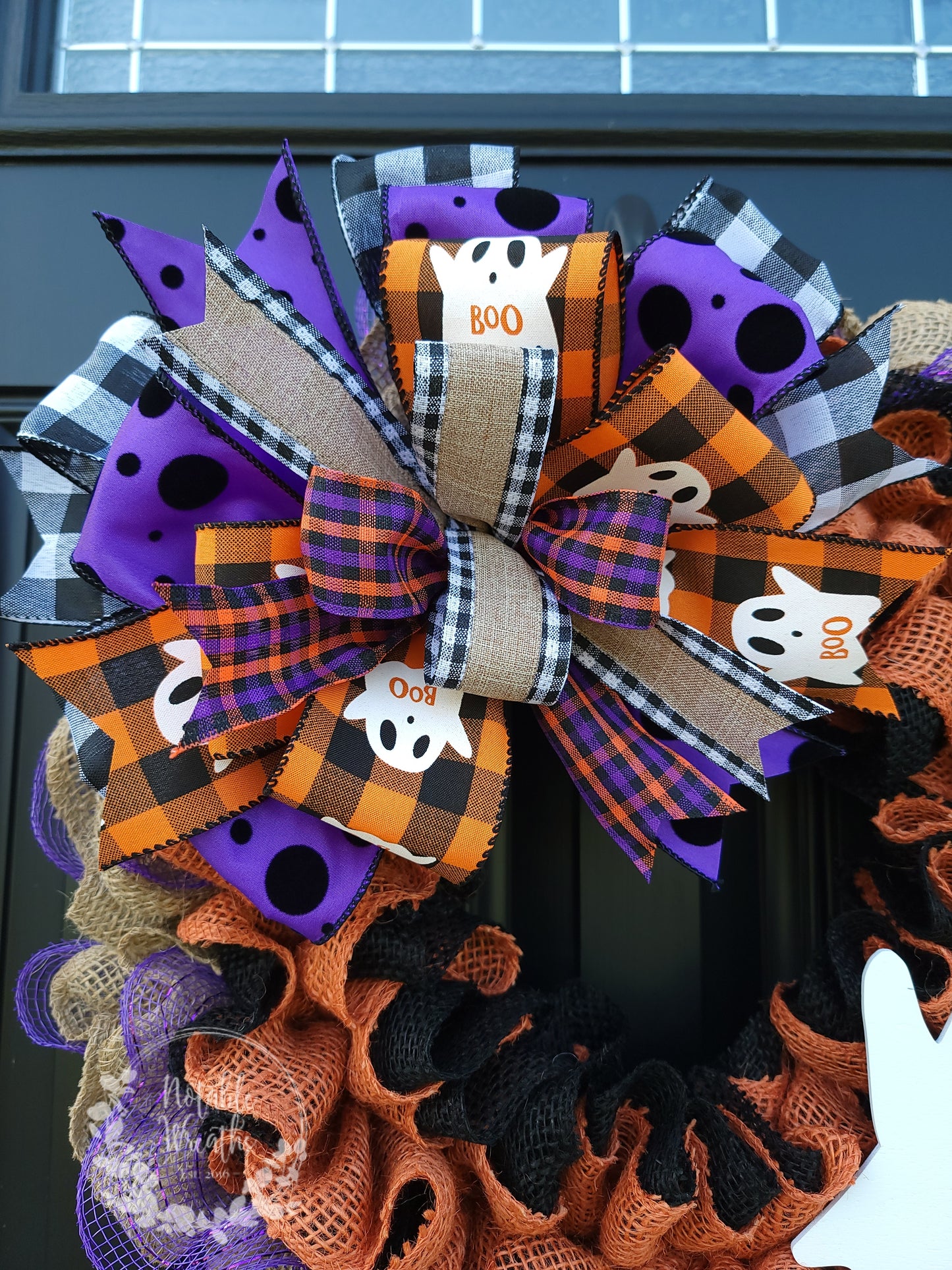 Rustic Halloween ghost wreath for front door, Hello Boo wreath, Rae Dunn inspired, buffalo check Halloween wreath, ghost wreath