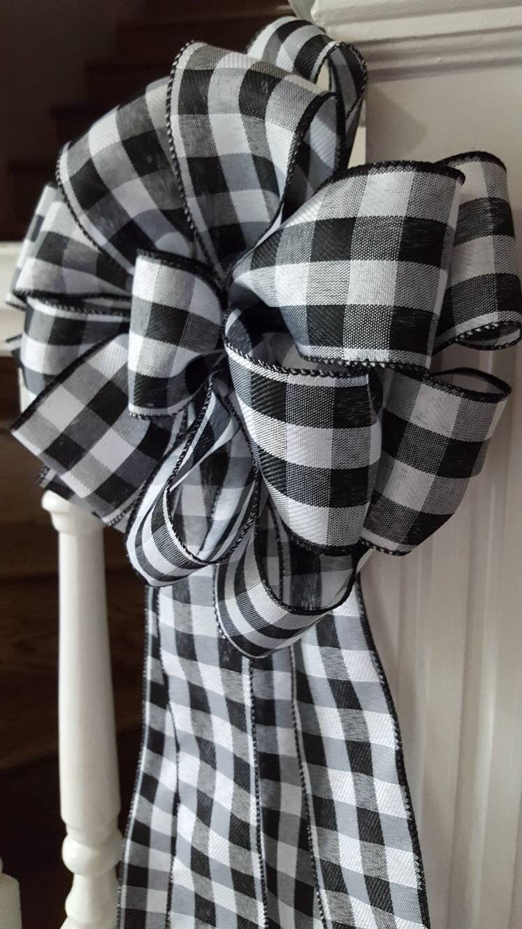Tree topper bow, black and white buffalo check tree topper bow, rustic tree topper bow, farmhouse tree topper bow, Christmas decorations