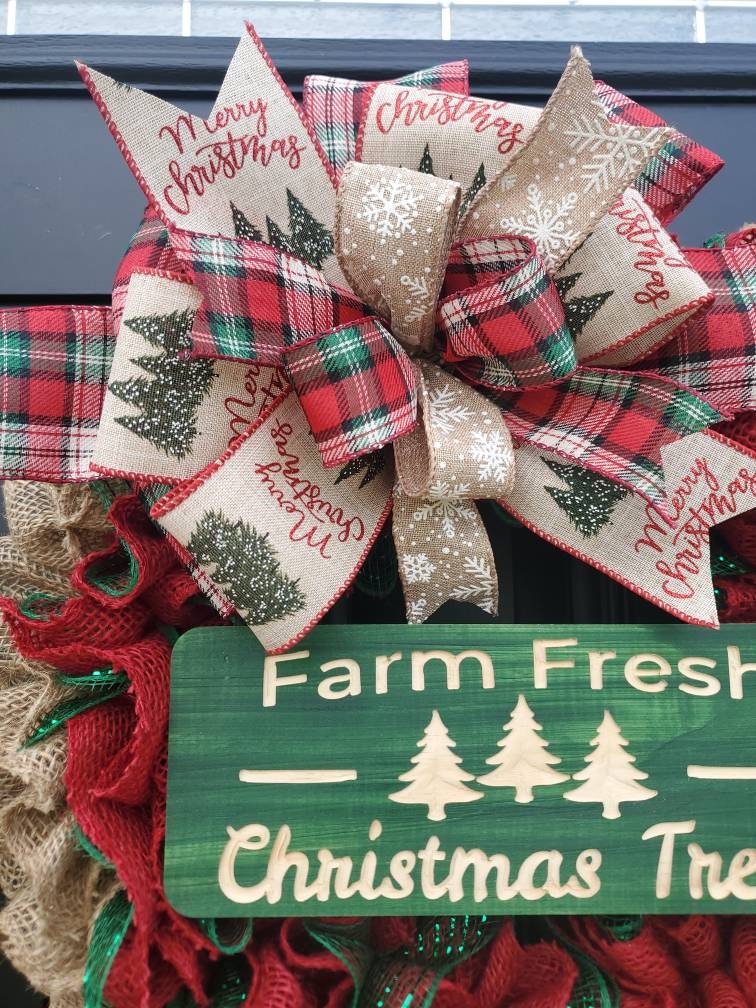 Christmas wreath for front door, Farm Fresh Christmas tree wreath, Snowflake wreath, red and green Christmas wreath, Christmas