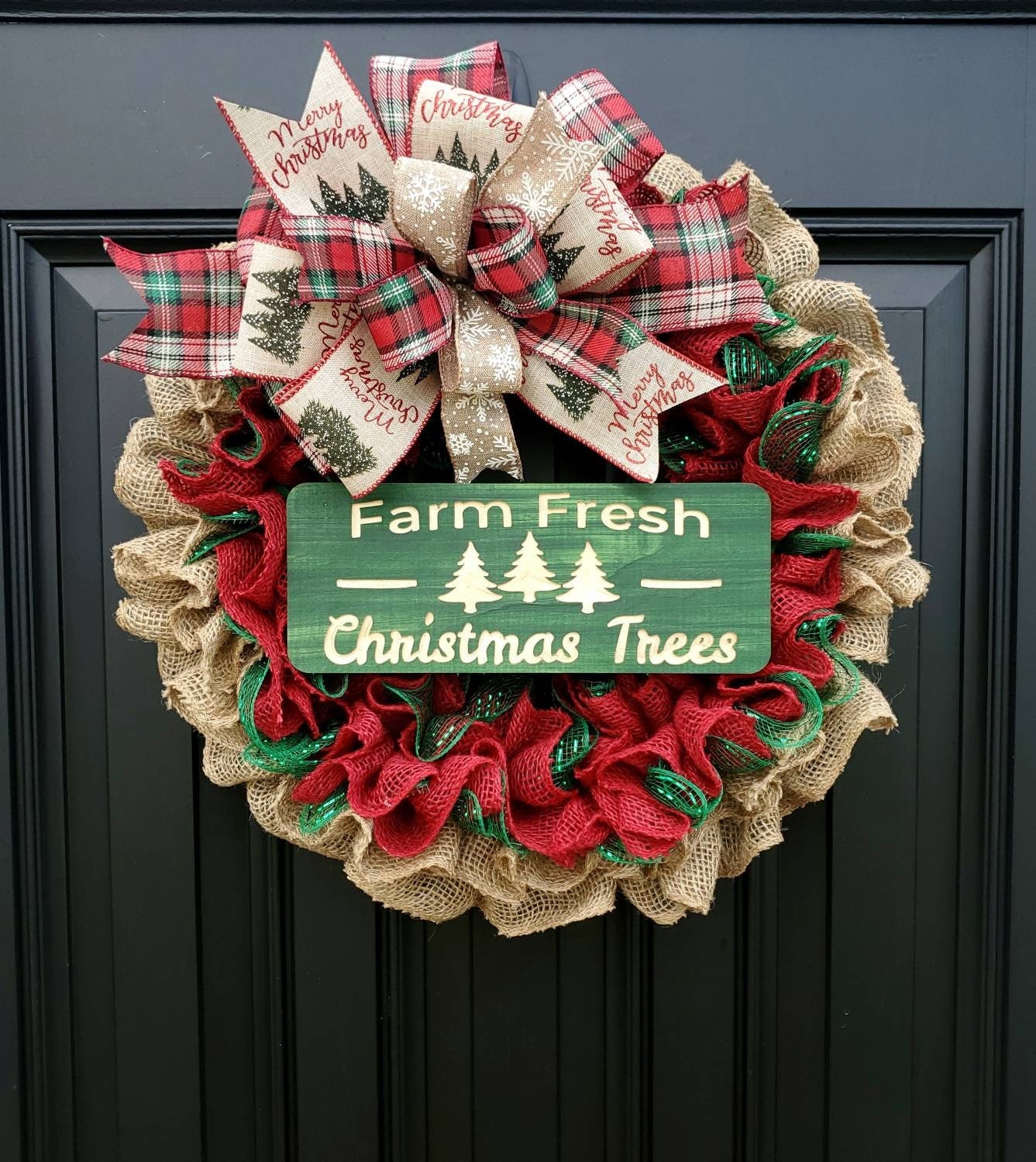 Christmas wreath for front door, Farm Fresh Christmas tree wreath, Snowflake wreath, red and green Christmas wreath, Christmas