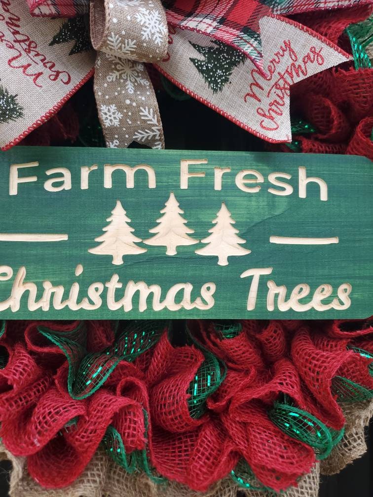 Christmas wreath for front door, Farm Fresh Christmas tree wreath, Snowflake wreath, red and green Christmas wreath, Christmas