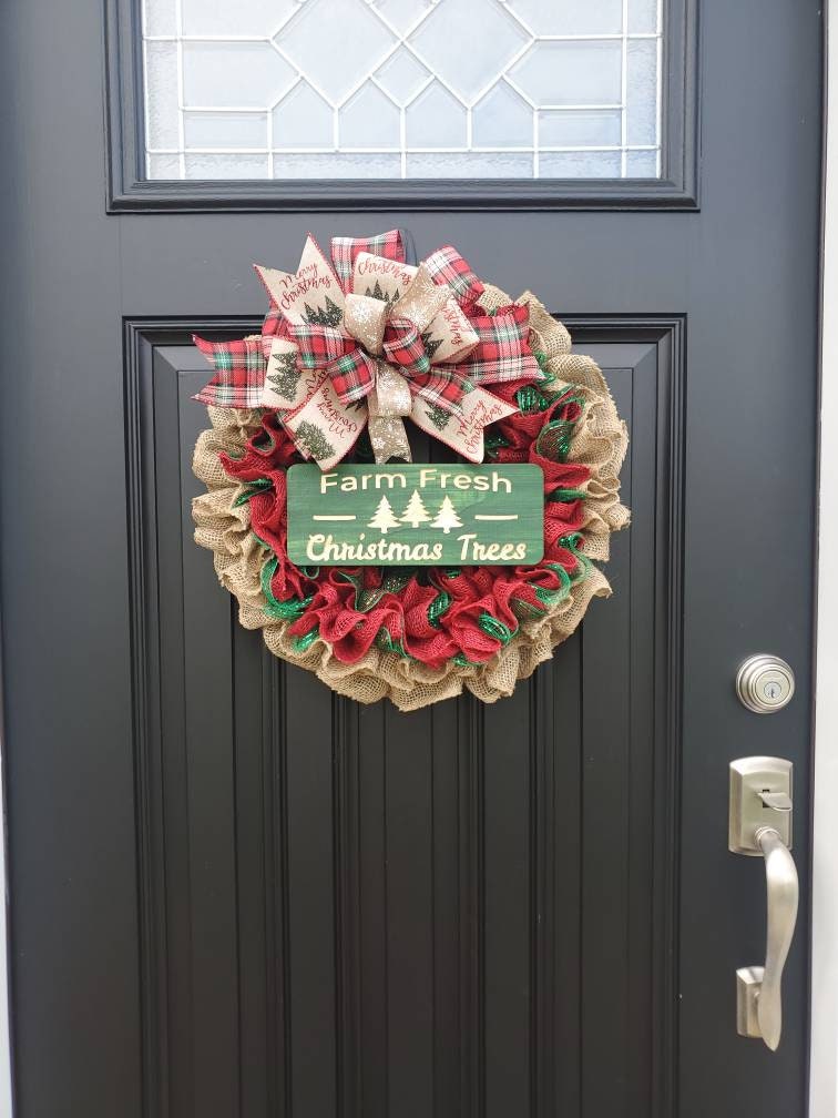 Christmas wreath for front door, Farm Fresh Christmas tree wreath, Snowflake wreath, red and green Christmas wreath, Christmas