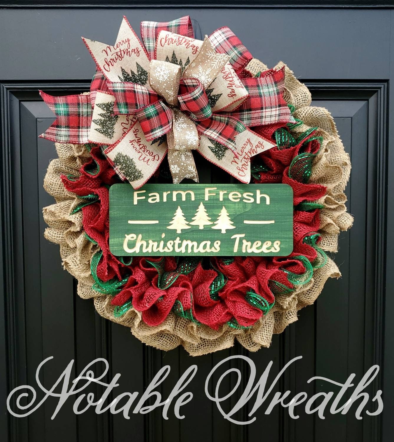 Christmas wreath for front door, Farm Fresh Christmas tree wreath, Snowflake wreath, red and green Christmas wreath, Christmas