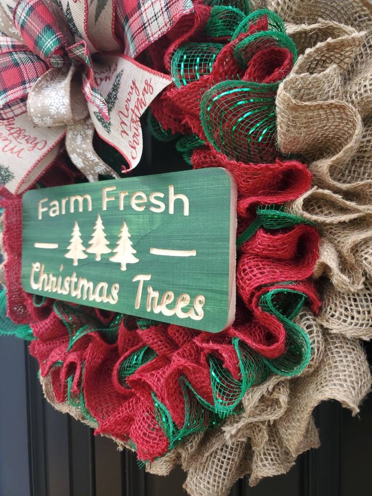 Christmas wreath for front door, Farm Fresh Christmas tree wreath, Snowflake wreath, red and green Christmas wreath, Christmas