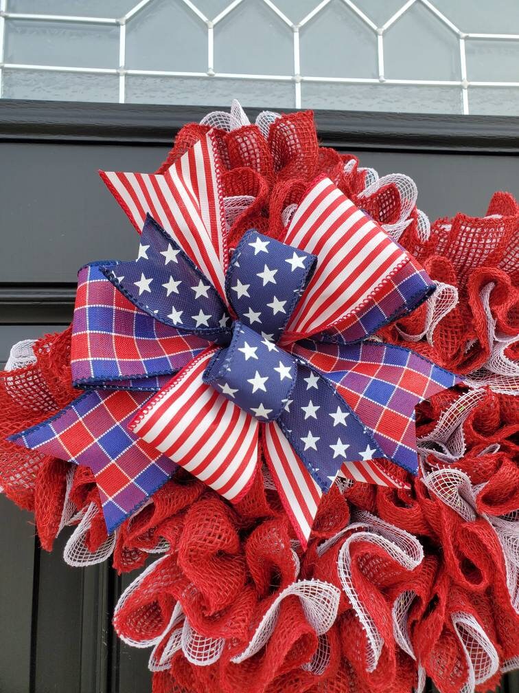 Patriotic star wreath for front door, small patriotic wreath for entryway, Fourth of July wreath, independence day wreat