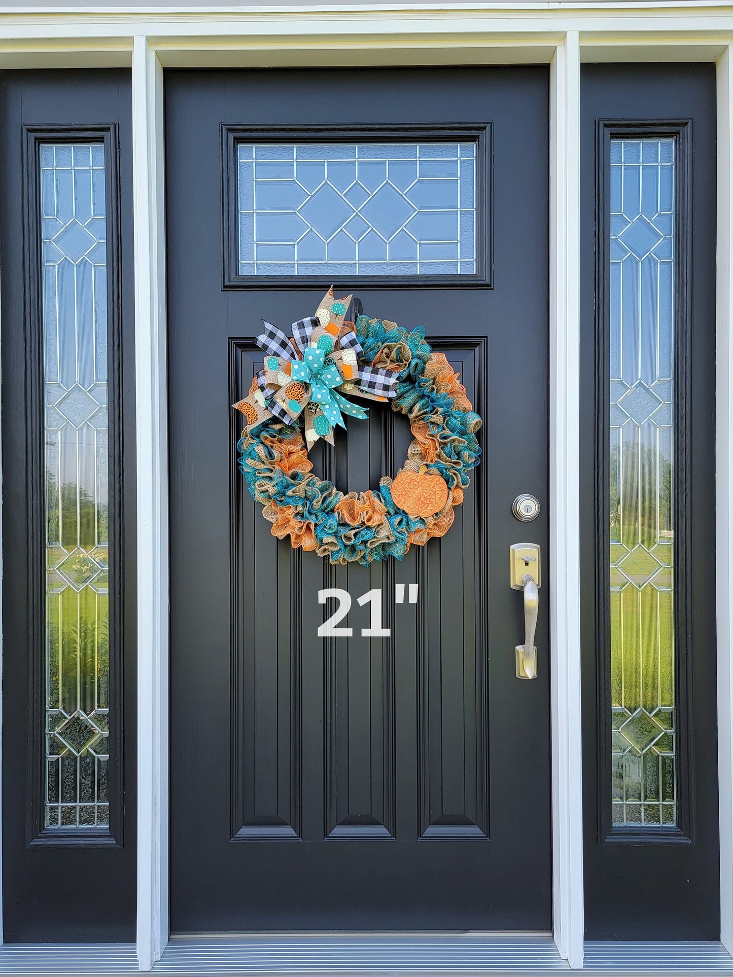 Rustic Fall wreaths for front door, Cheetah print wreath, teal pumpkin wreath, buffalo check wreath, Fall decor, orange and teal