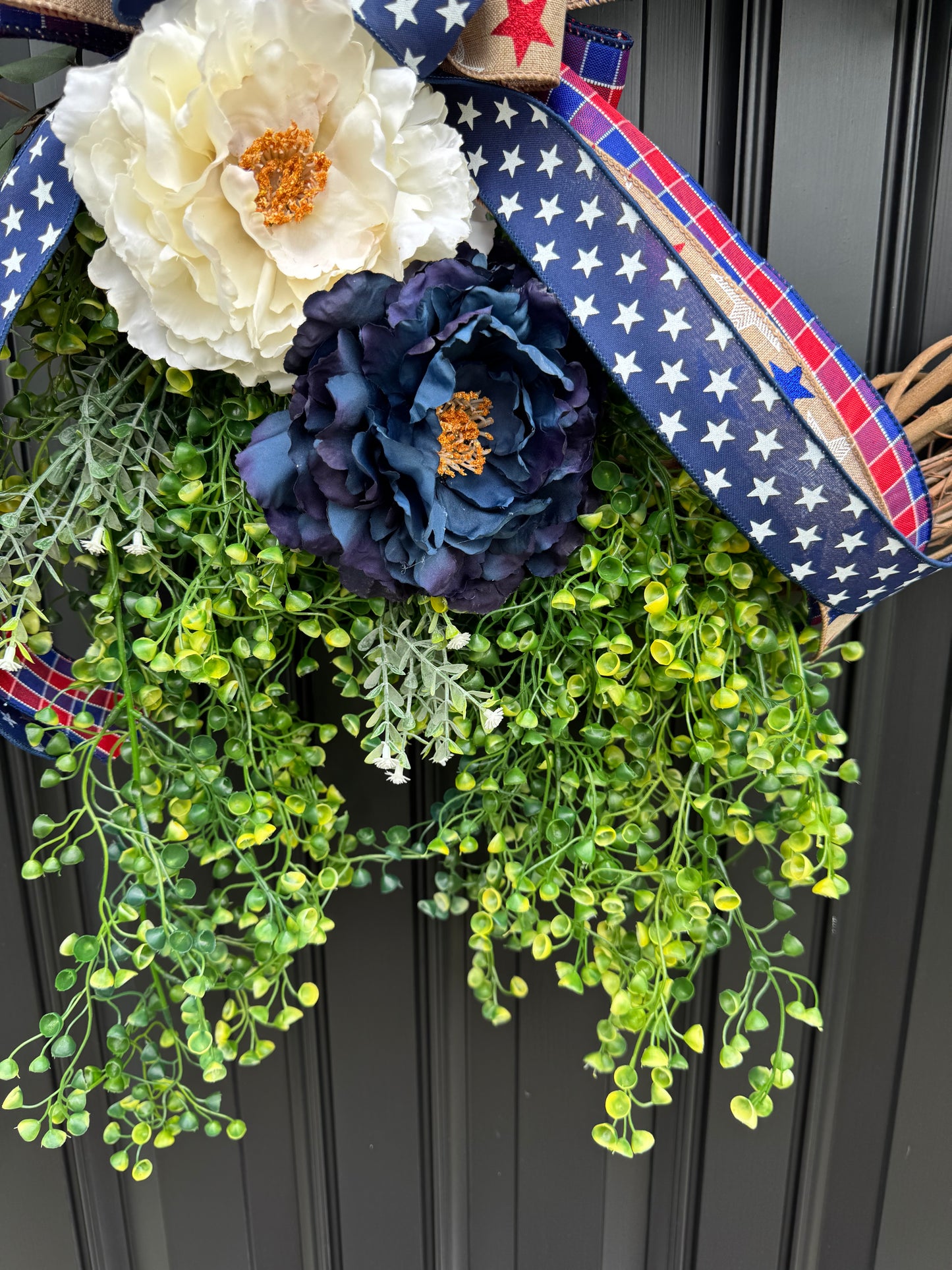 Patriotic floral wreath for front door, Fourth of July wreath for front door, Patriotic wreath, Americana wreath, peony wreath, greenery