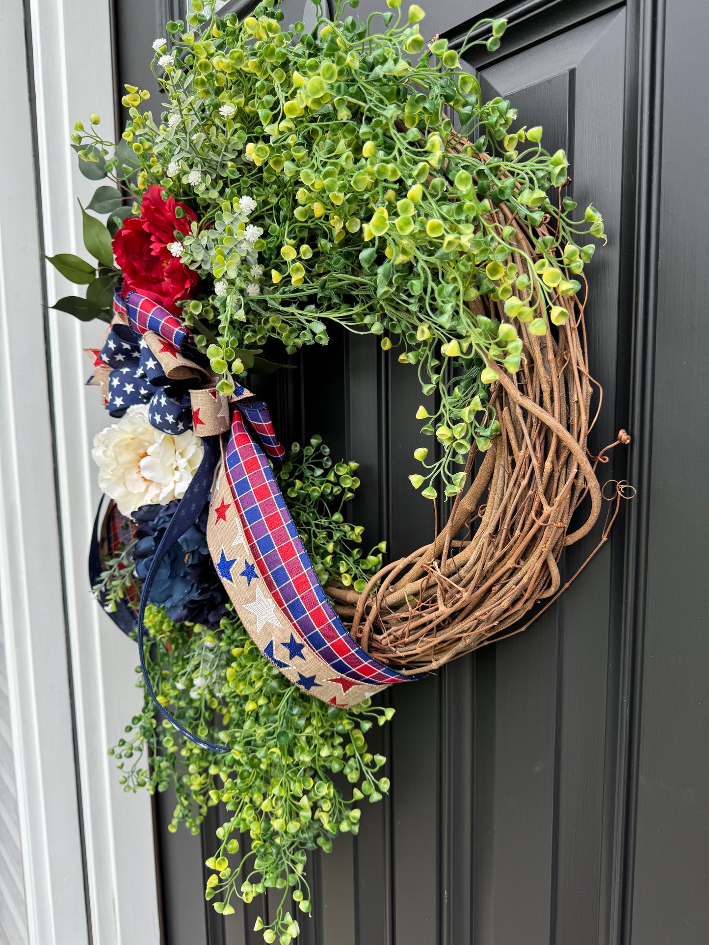 Patriotic floral wreath for front door, Fourth of July wreath for front door, Patriotic wreath, Americana wreath, peony wreath, greenery