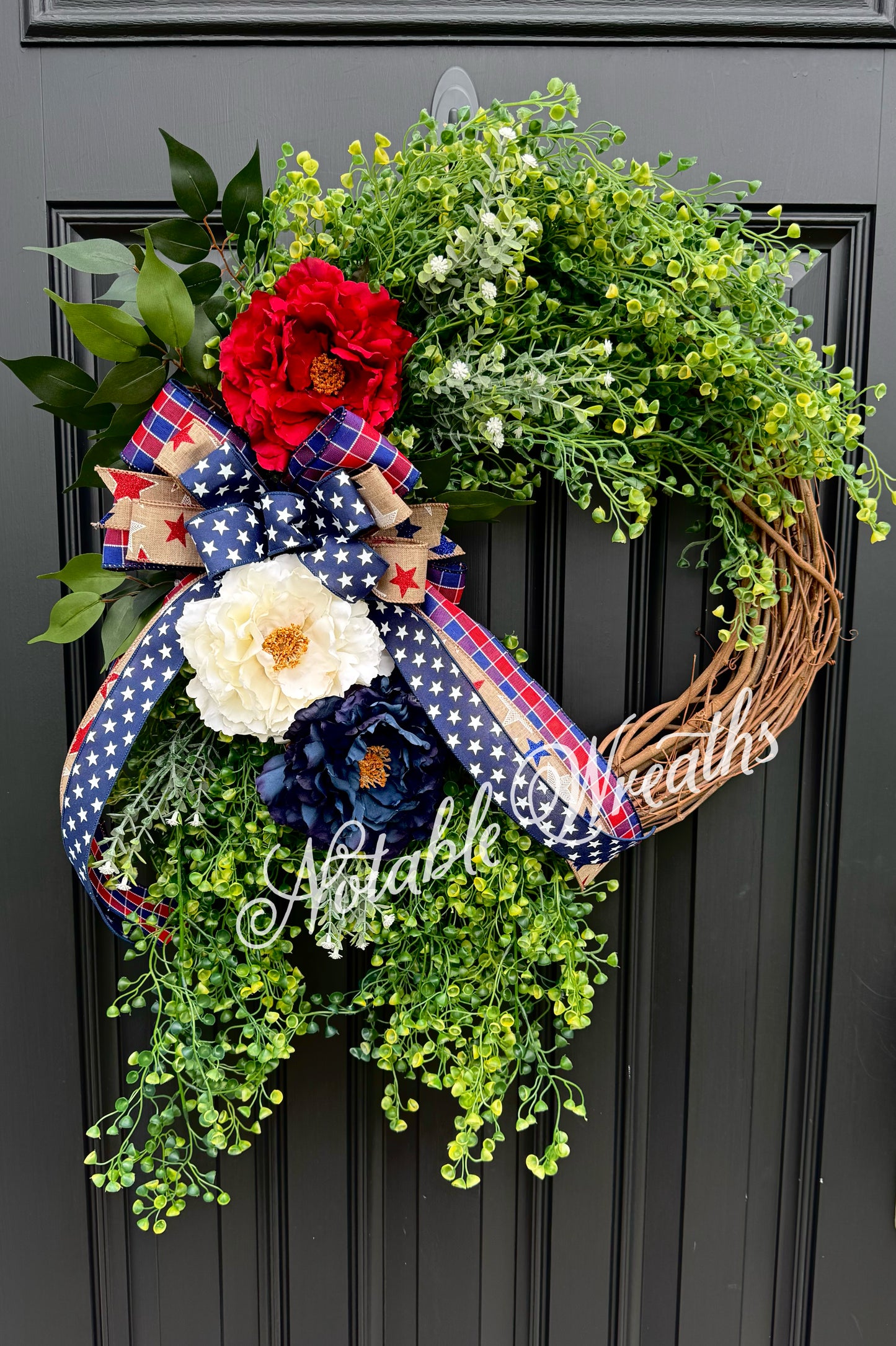 Patriotic floral wreath for front door, Fourth of July wreath for front door, Patriotic wreath, Americana wreath, peony wreath, greenery