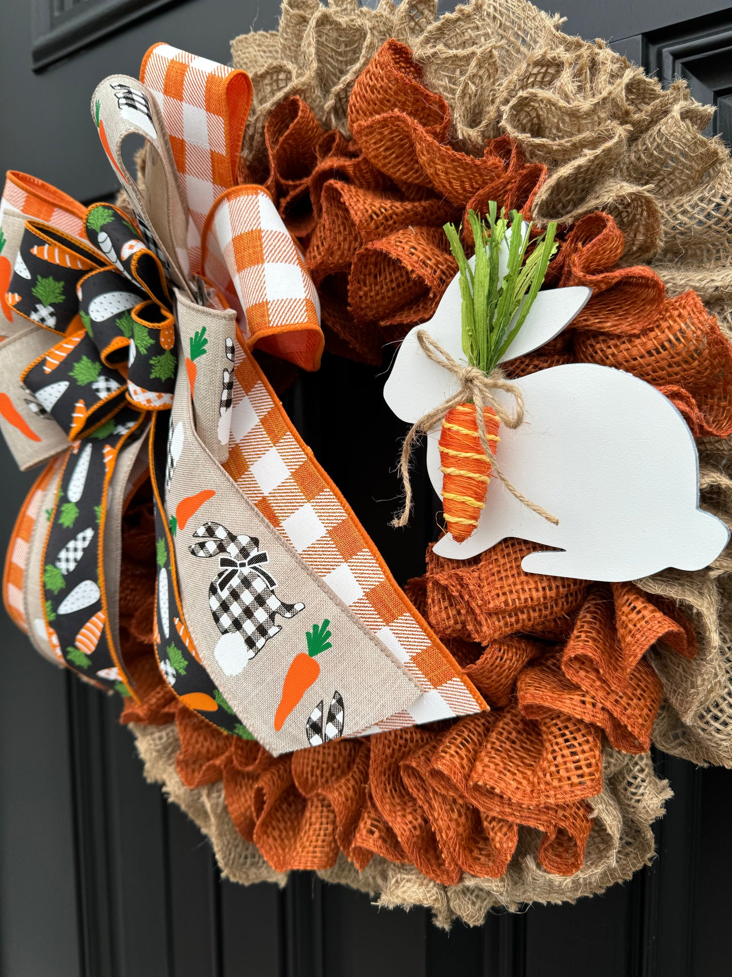 Easter wreath for front door, orange bunny carrot wreath for spring, double doors Bunny wreath for spring