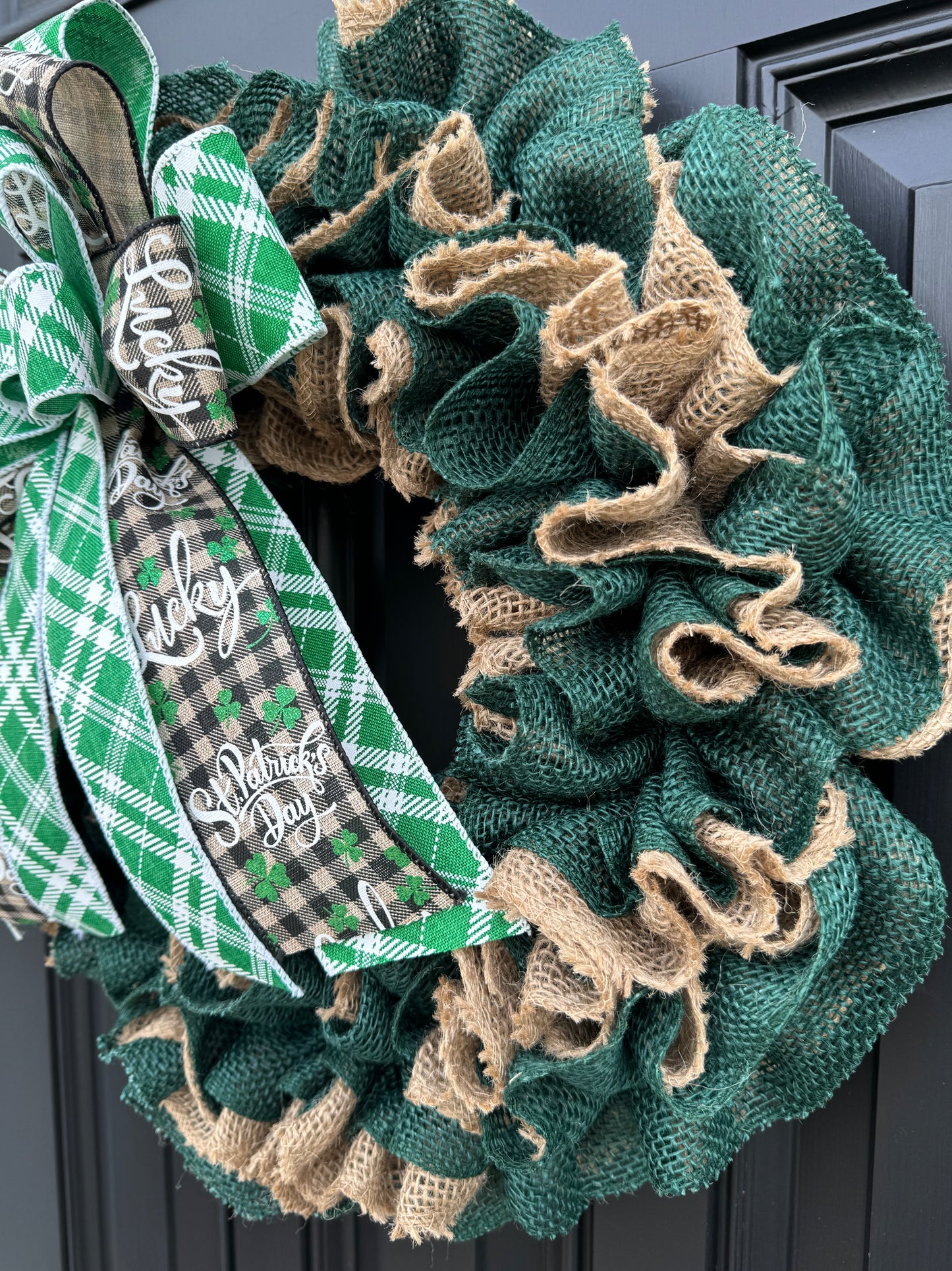 St. Patrick's day burlap wreath, green burlap wreath, burlap ruffle wreath, St. Patrick's day wreath for front door