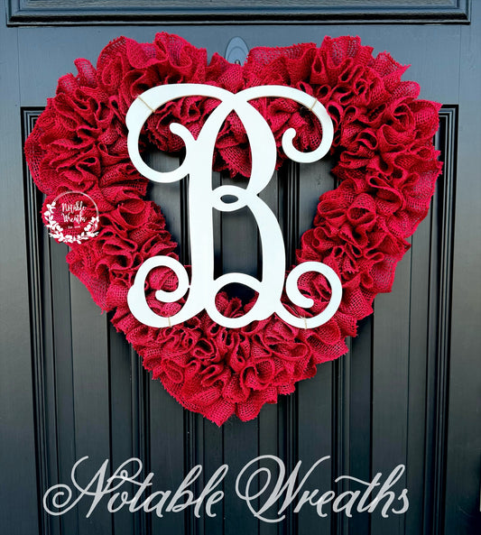 Heart monogram Valentine's day wreath for front door, rustic burlap valentine's day wreath, valentine gifts for her, double doors