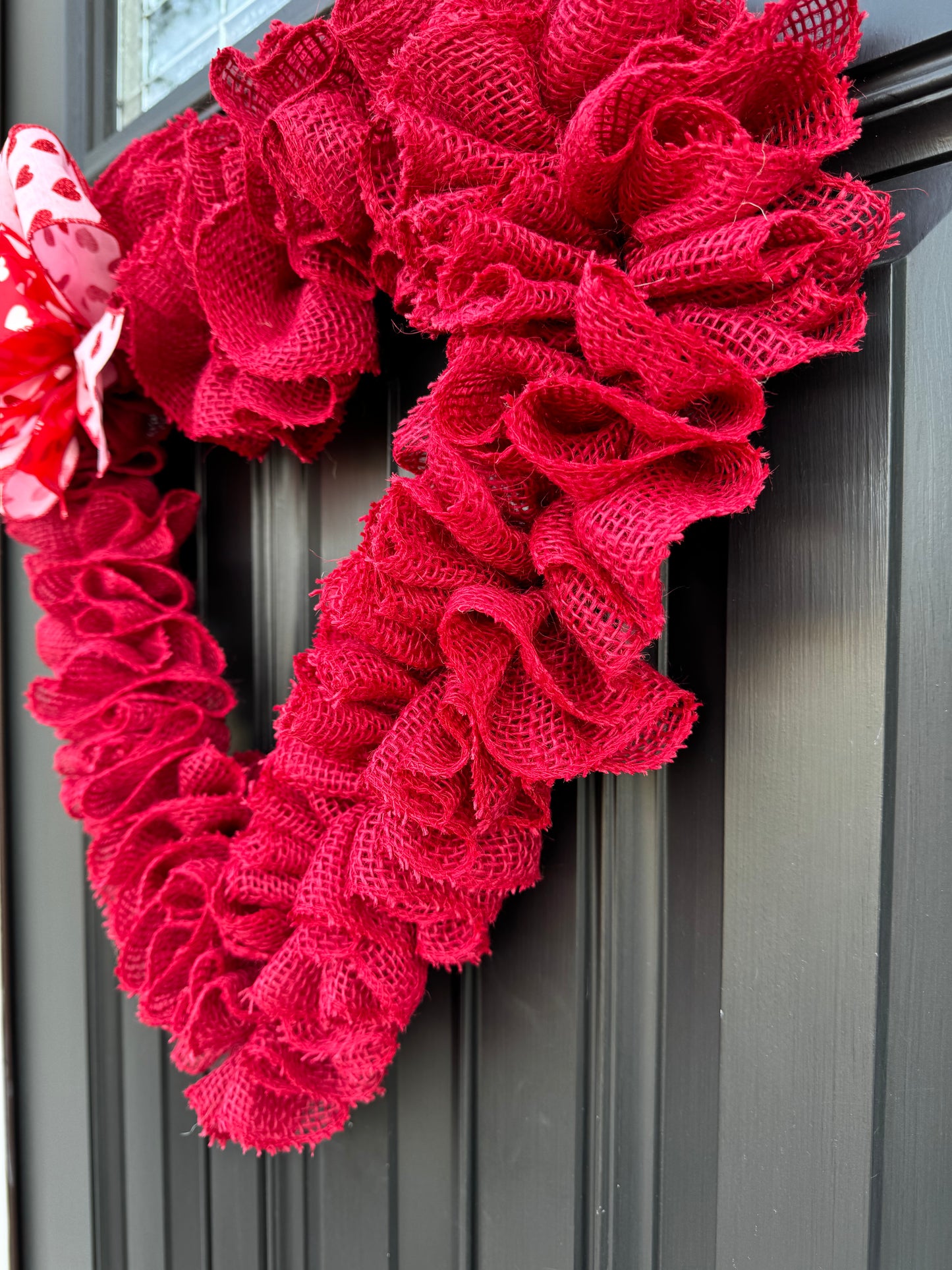 Valentine's day wreath for front door, ruffle burlap wreath, heart wreath, crimson red burlap wreath, ruffle wreath, double doors