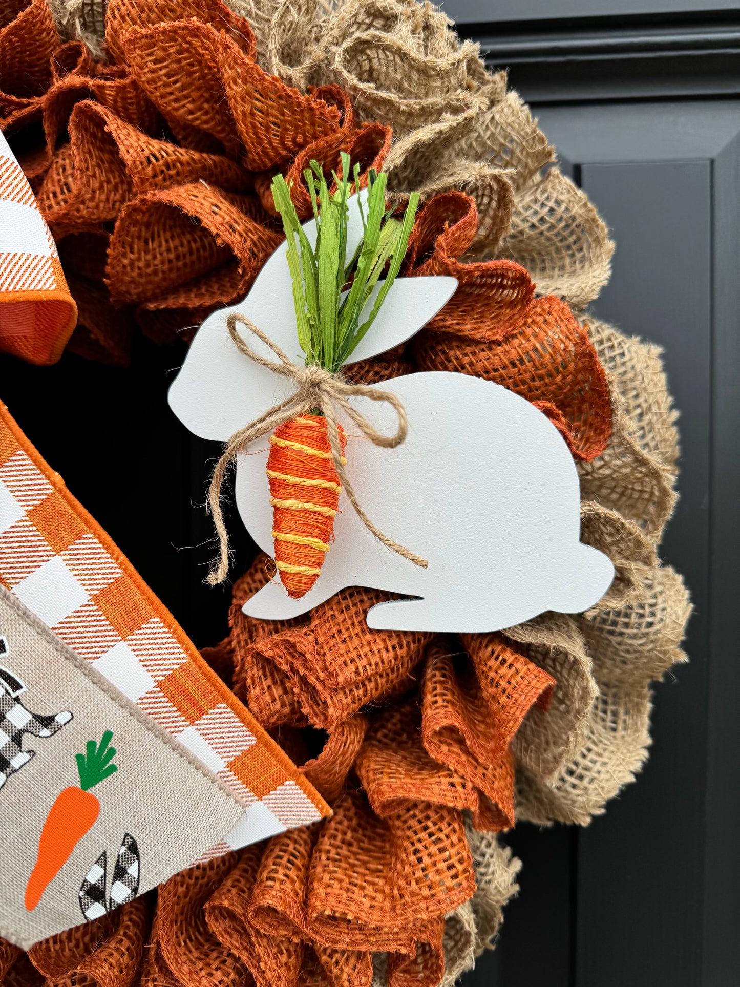 Easter wreath for front door, orange bunny carrot wreath for spring, double doors Bunny wreath for spring