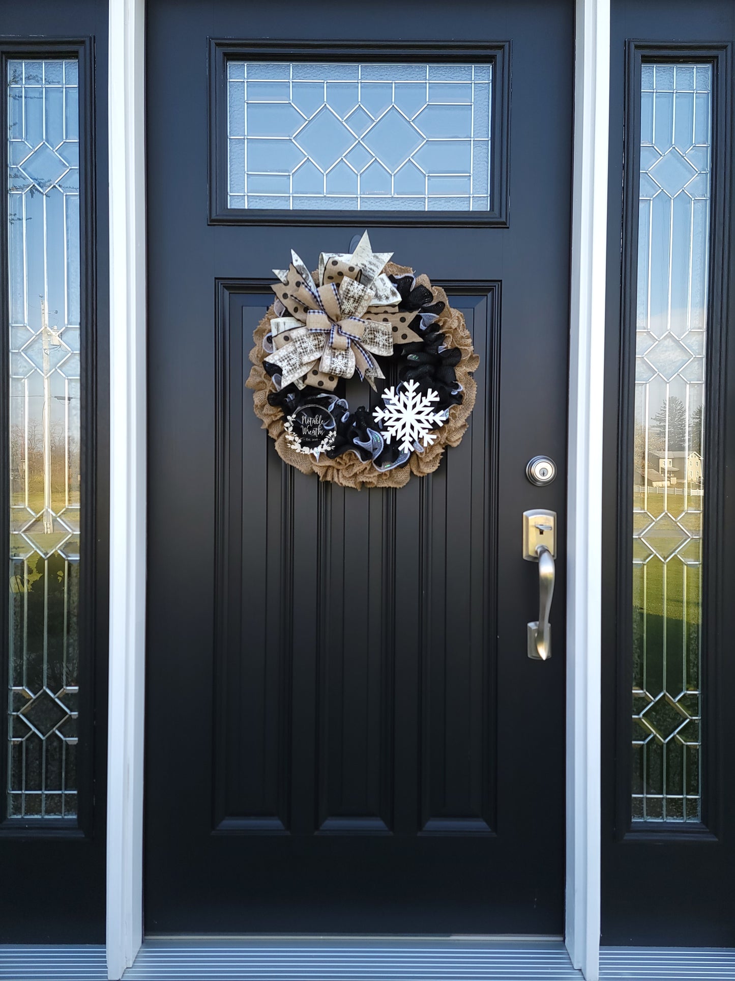 Black and white snowflake Winter wreath for front door, rustic winter wreath, snowflake decor, neutral winter decor, neutral winter wreath
