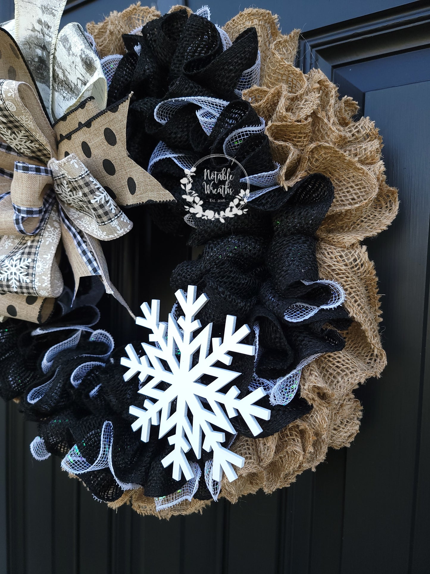 Black and white snowflake Winter wreath for front door, rustic winter wreath, snowflake decor, neutral winter decor, neutral winter wreath