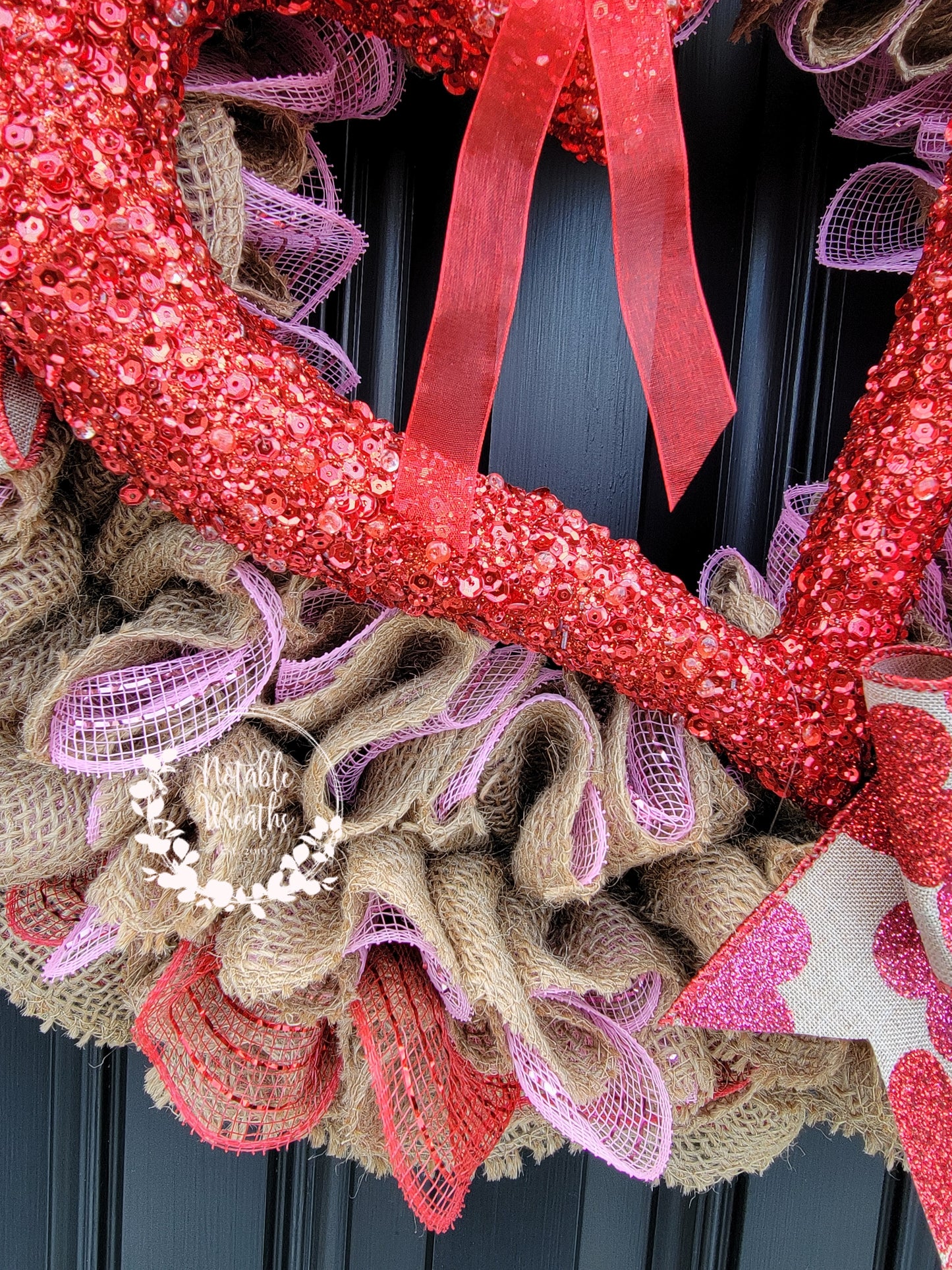 Valentine's day wreath for front door, burlap Valentine's day wreath, red and pink heart wreath, double doors wreath