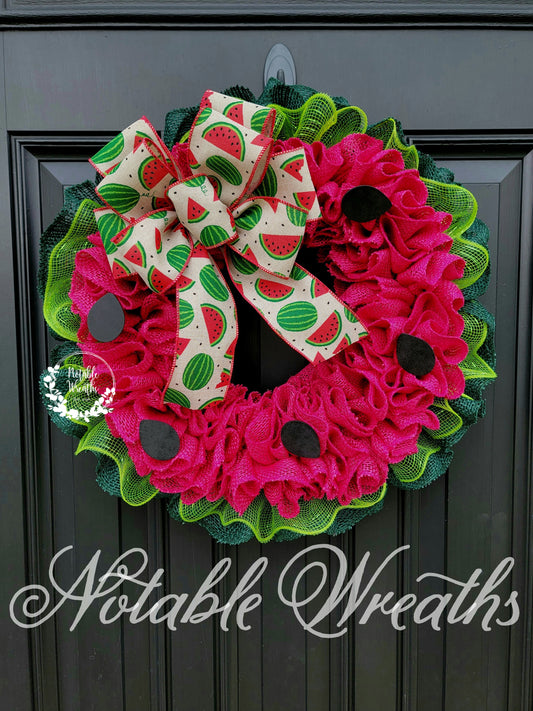 Summer Watermelon wreath, Summer Watermelon burlap wreath for front door, Watermelon decor