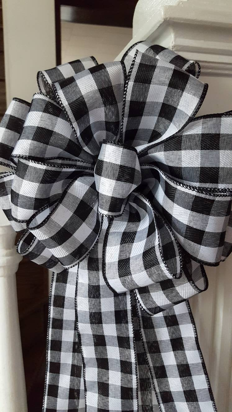 Tree topper bow, black and white buffalo check tree topper bow, rustic tree topper bow, farmhouse tree topper bow, Christmas decorations