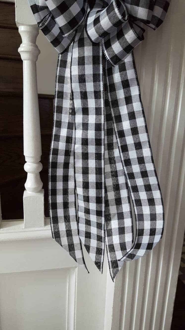 Tree topper bow, black and white buffalo check tree topper bow, rustic tree topper bow, farmhouse tree topper bow, Christmas decorations