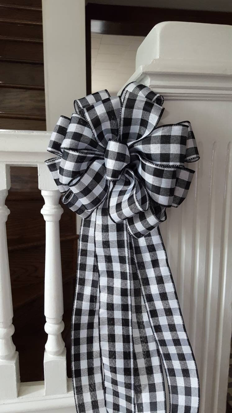 Tree topper bow, black and white buffalo check tree topper bow, rustic tree topper bow, farmhouse tree topper bow, Christmas decorations