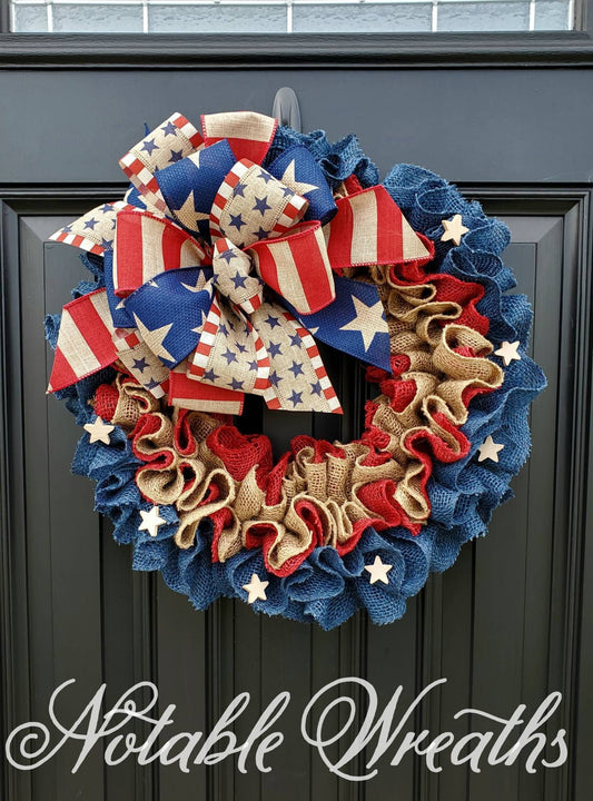 Rustic Independence day wreath, Fourth of July wreath for front door, Patriotic wreath, Americana wreath, American flag wreath, double doors