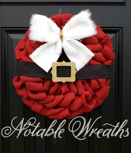 Christmas wreath, festive holiday wreath, Santa belt wreath, burlap Christmas wreaths, Red Holiday wreaths