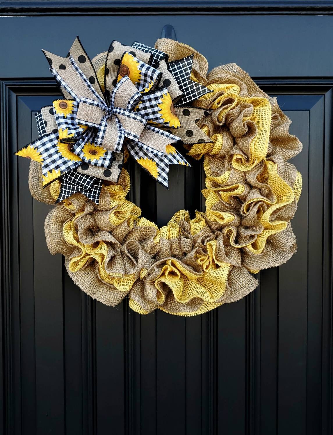 Sunflower wreath for front door, Summer burlap wreath with Sunflowers, double door wreath, yellow burlap wreath, Sunflower decor