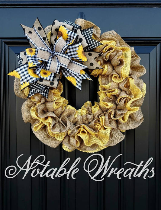 Sunflower wreath for front door, Summer burlap wreath with Sunflowers, double door wreath, yellow burlap wreath, Sunflower decor