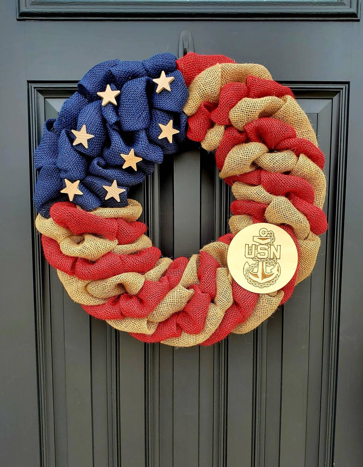 Rustic U.S. Navy deployment wreath, patriotic military wreath, flag wreath, Veterans day wreath, memorial day wreath, burlap wreath