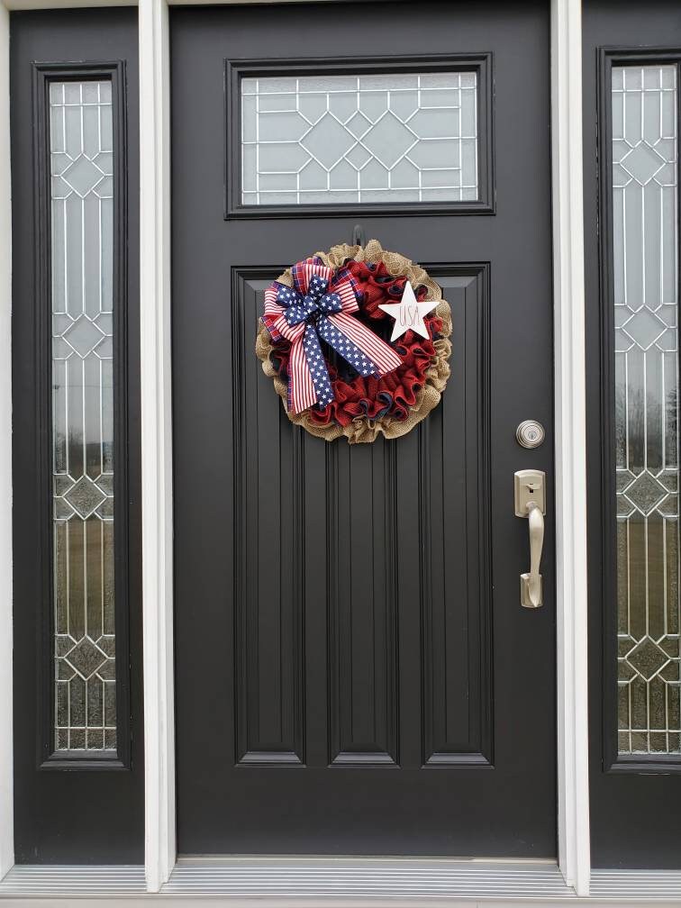 Patriotic wreath for front door, Rae Dunn inspired, Fourth of July wreath for front door, Patriotic wreath, Americana wreath