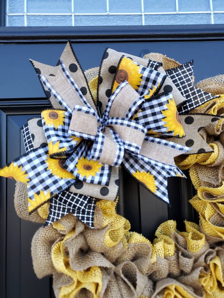 Sunflower wreath for front door, Summer burlap wreath with Sunflowers, double door wreath, yellow burlap wreath, Sunflower decor