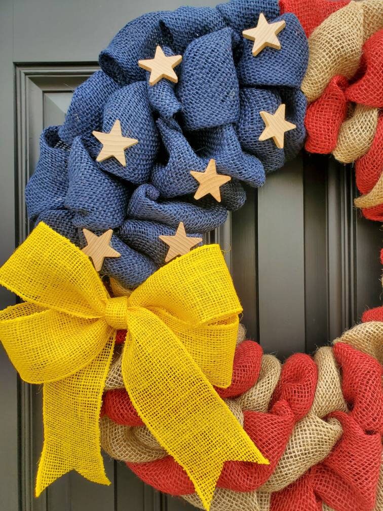 U.S. Coast Guard Wreath, Deployment wreath, Support our troops, Patriotic, burlap, yellow awareness ribbon for troops, deployment gifts