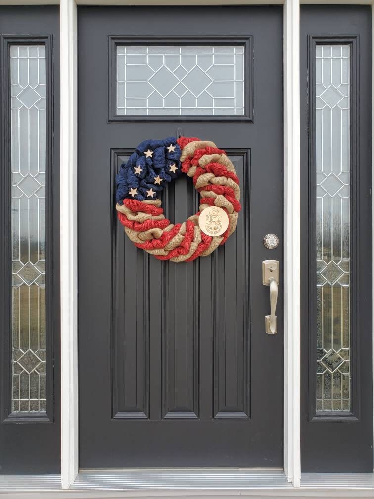 Rustic U.S. Navy deployment wreath, patriotic military wreath, flag wreath, Veterans day wreath, memorial day wreath, burlap wreath
