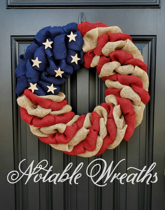 Patriotic wreath, patriotic burlap wreath, Americana wreath, primitive wreath, farmhouse wreath, military wreath, farmhouse decor, all seaso